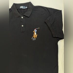 VINTAGE Polo Ralph Lauren Polo Shirt Black Big Pony Men XL Cotton Red 4 Embroide